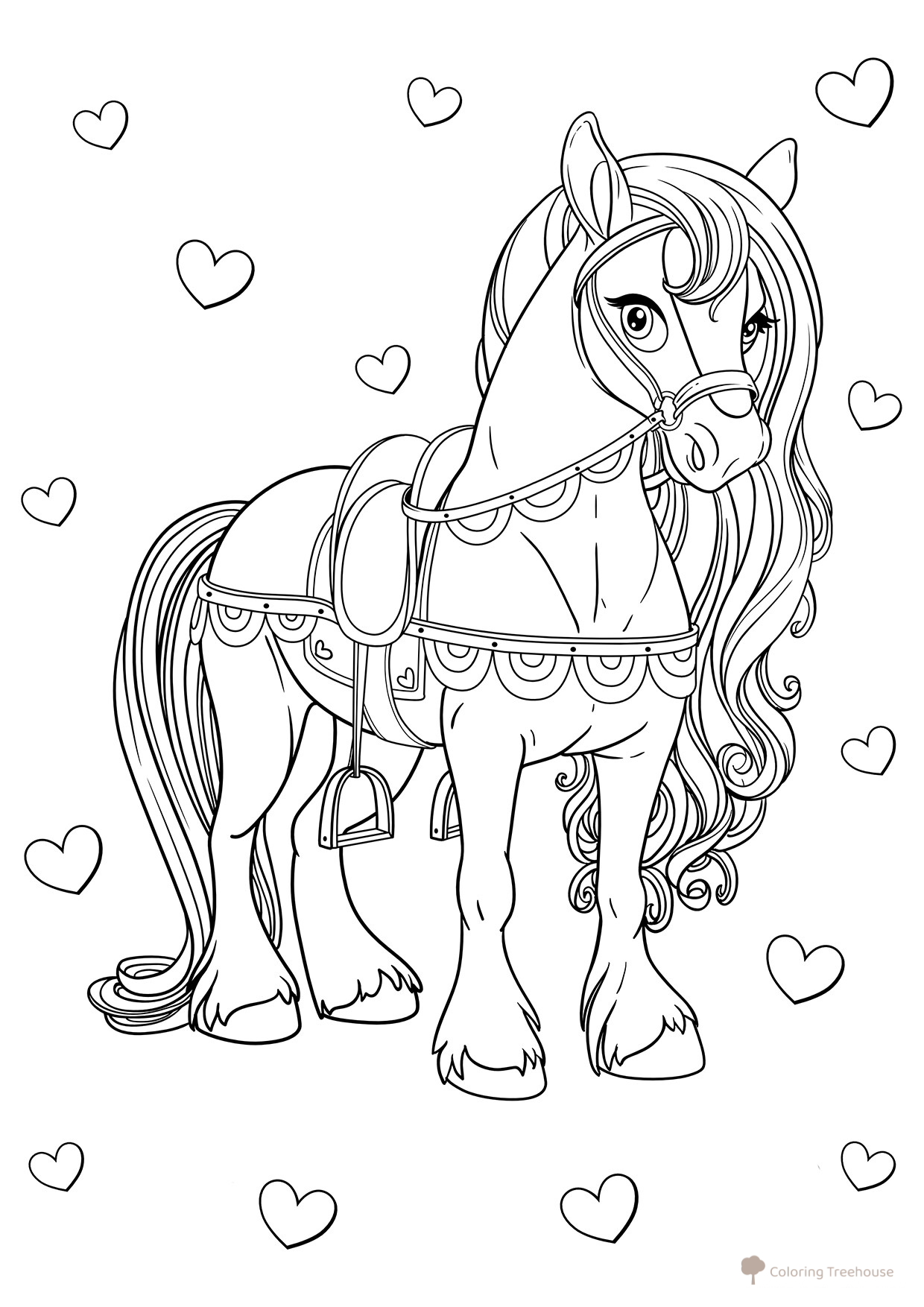 Lámina para colorear: Caballo con melena larga dibujo para colorear gratis de Páginas para colorear: caballos y ponis