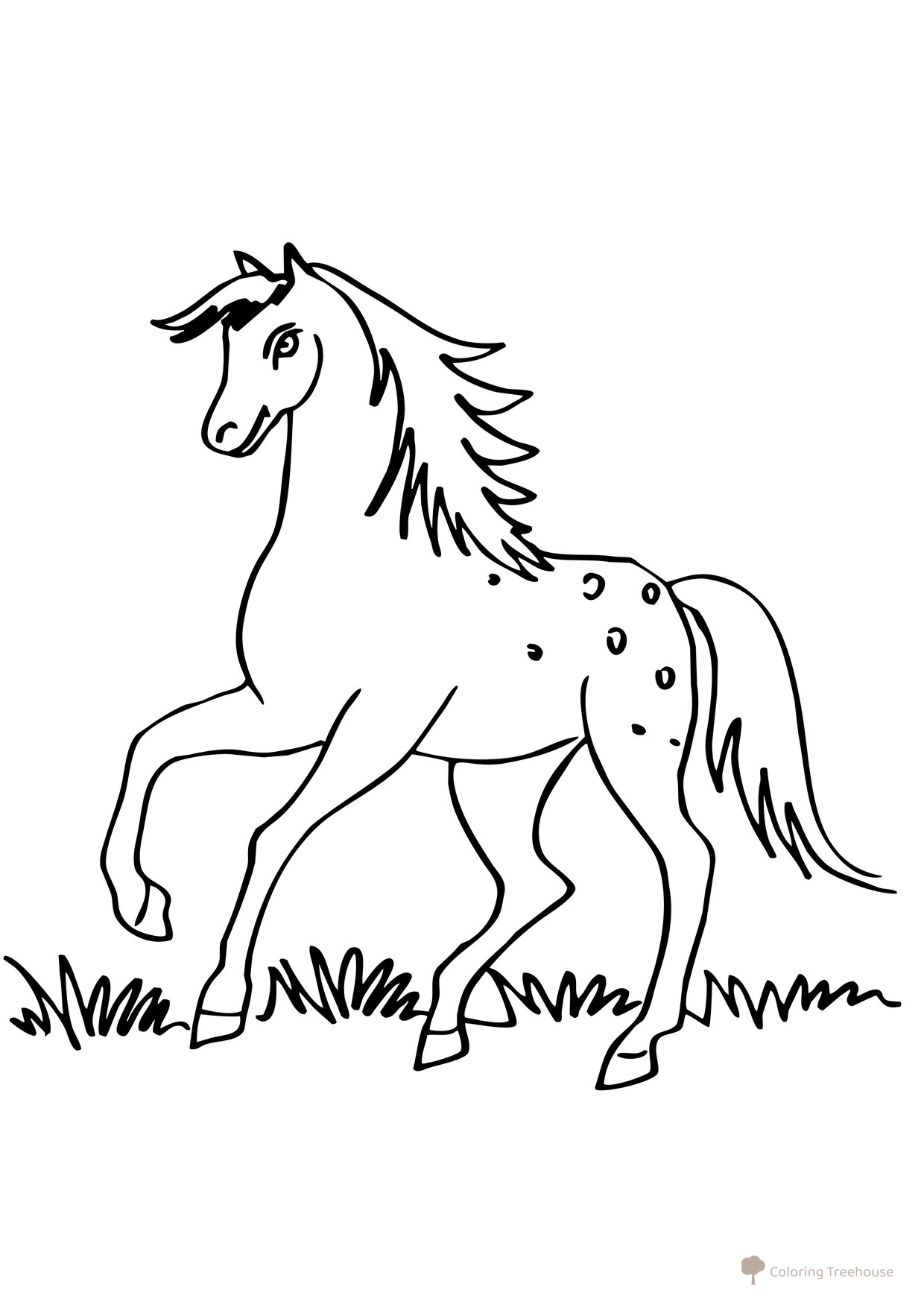 Horse Galloping Across the Grass Coloring Page free printable Horse and Pony Coloring Pages coloring page