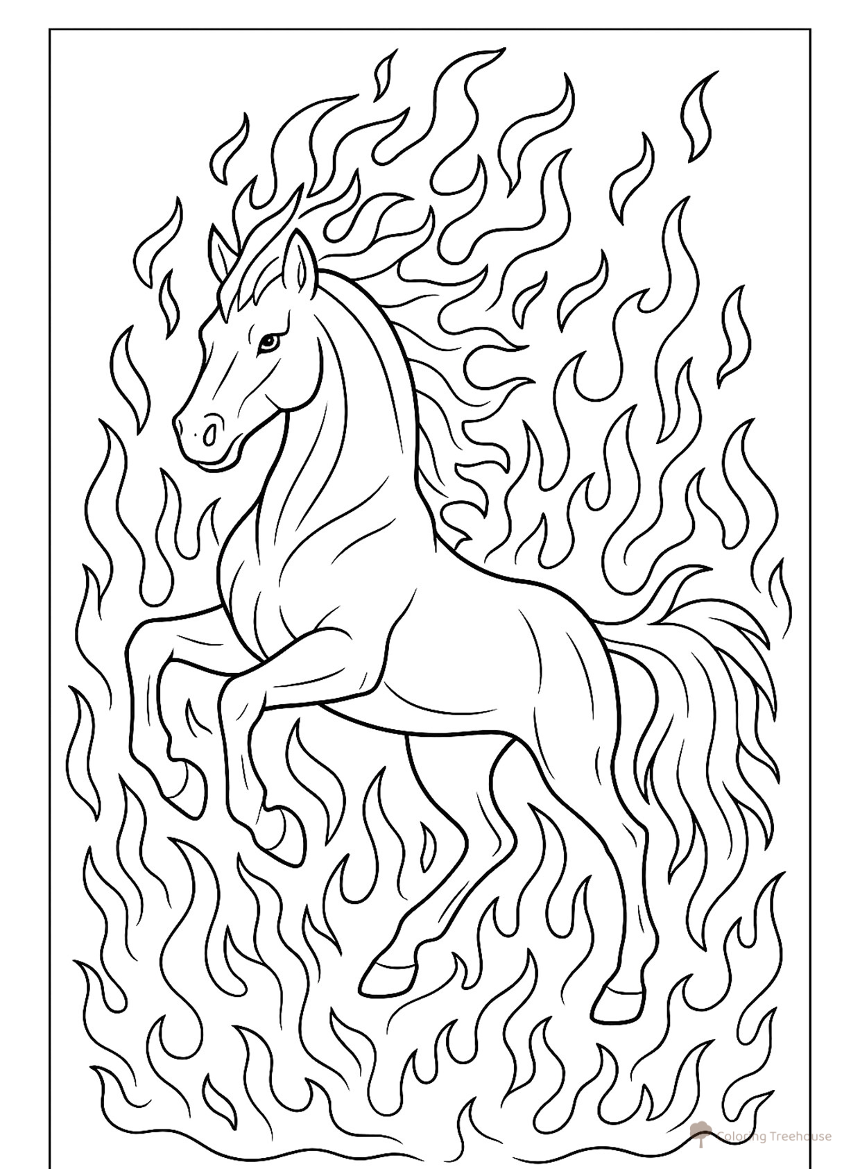 Horse in Flames Coloring Page free printable Horse and Pony Coloring Pages coloring page