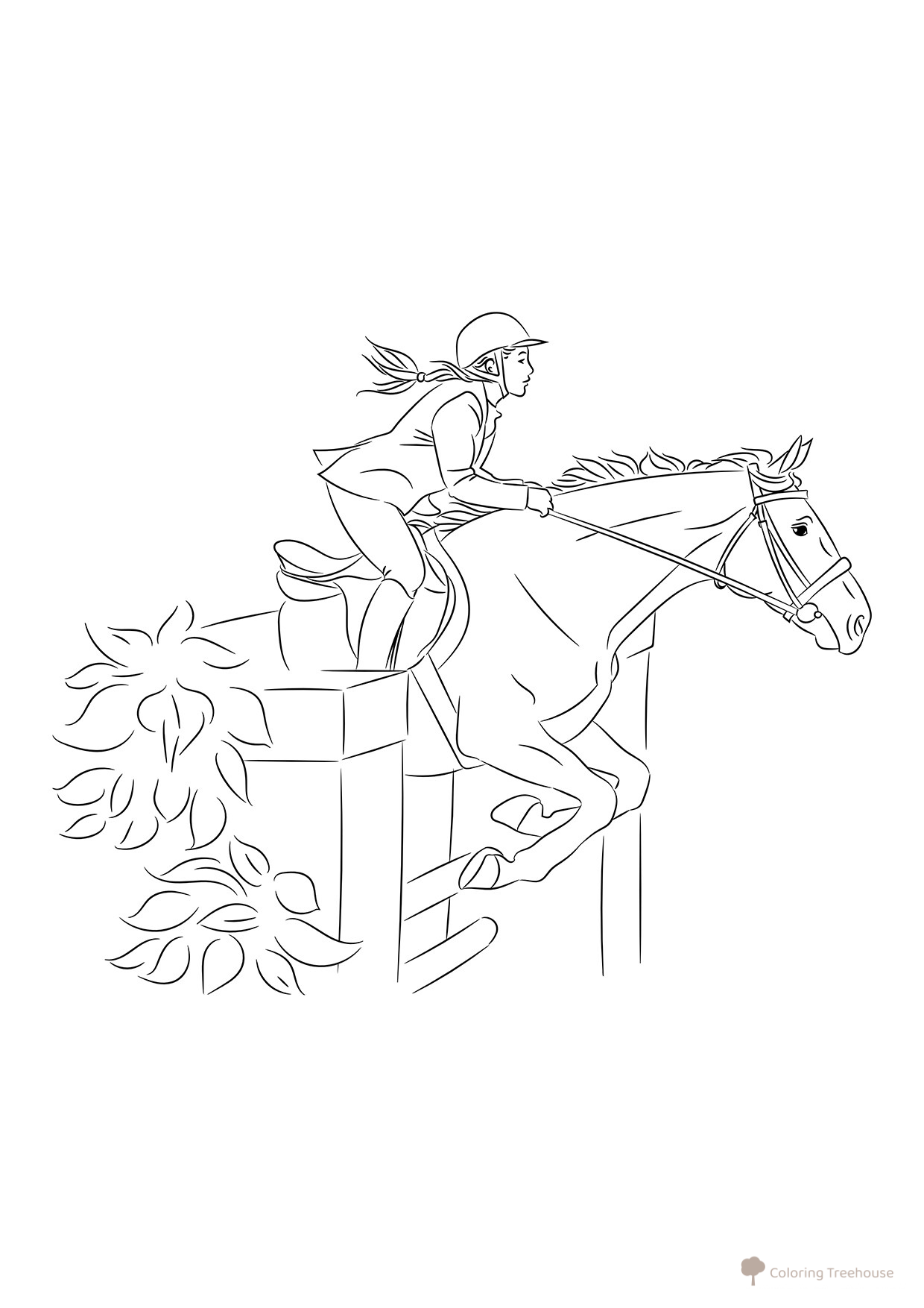 Página para colorear: Caballo en salto dibujo para colorear gratis de Páginas para colorear: caballos y ponis