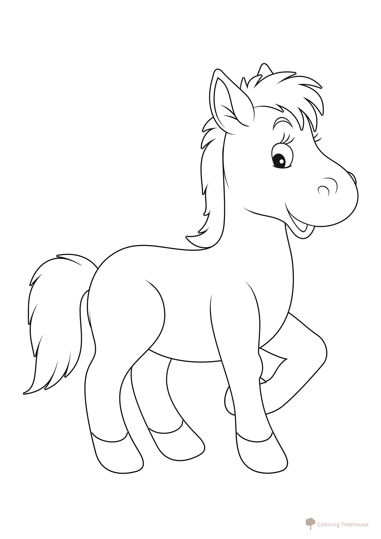 Página para colorear: Caballito divertido para niños pequeños dibujo para colorear gratis de Páginas para colorear: caballos y ponis