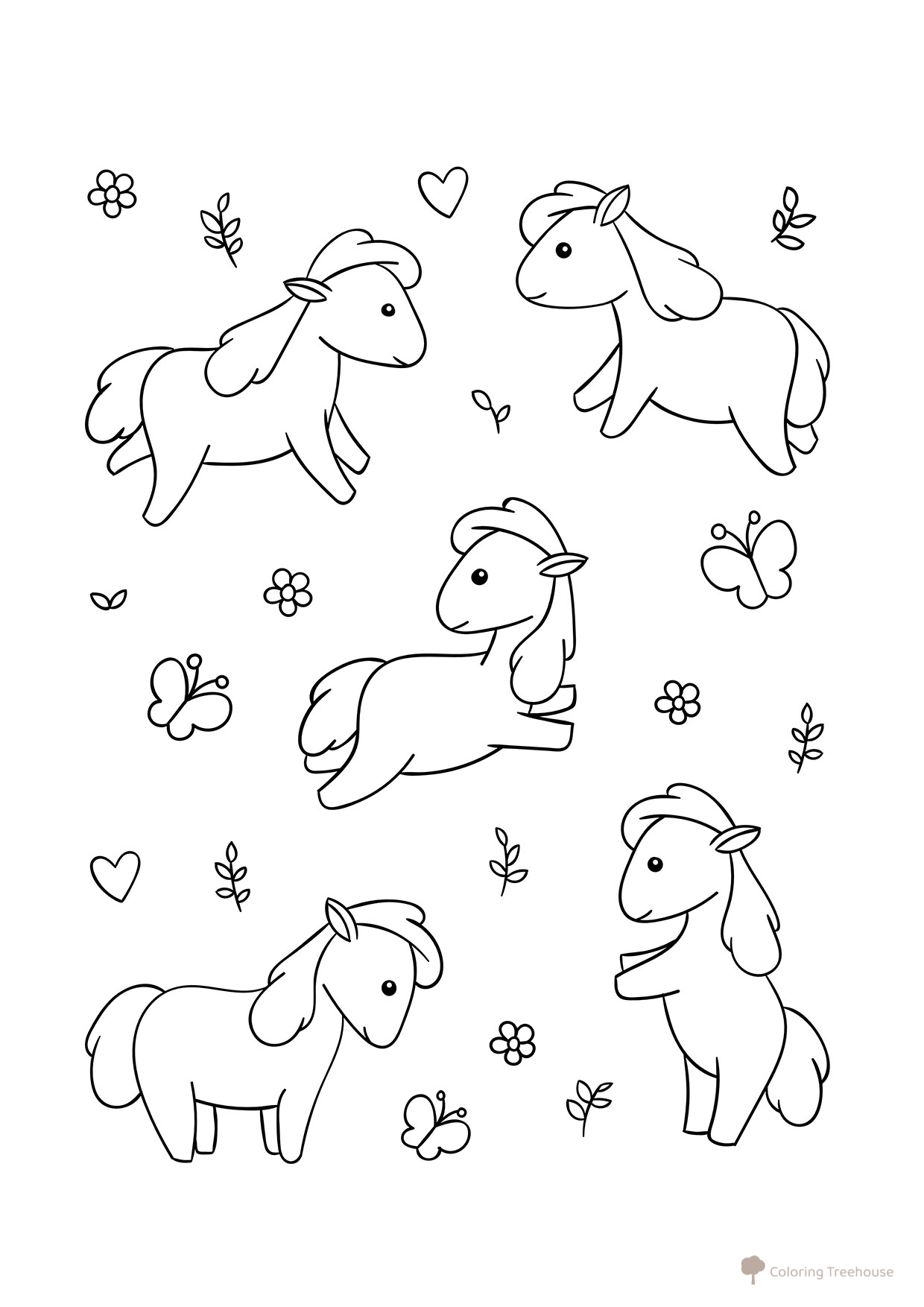Página para colorear: Caballitos adorables dibujo para colorear gratis de Páginas para colorear: caballos y ponis