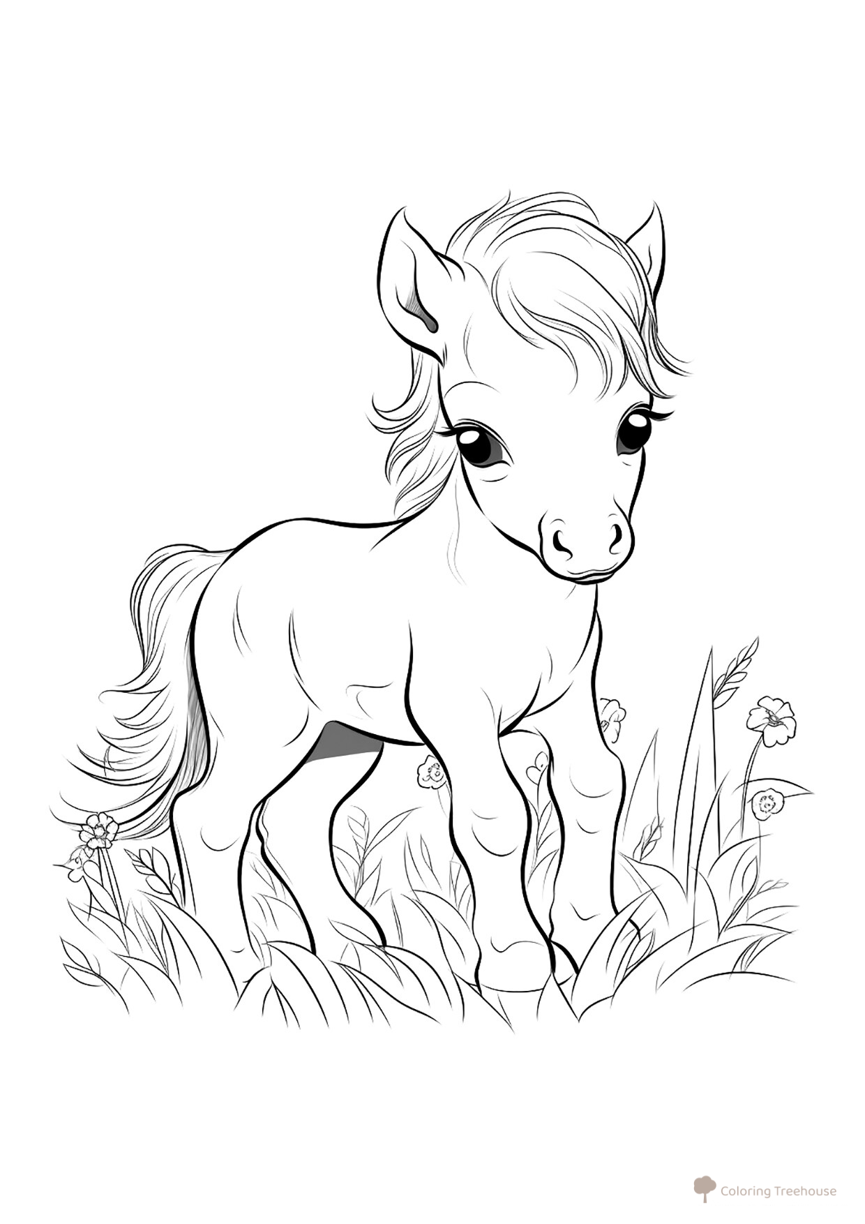 Pony on the Meadow Coloring Page free printable Horse and Pony Coloring Pages coloring page