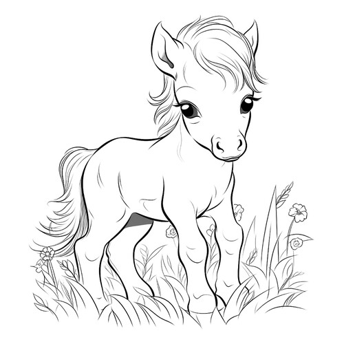 Pony on the Meadow Coloring Page free printable Horse and Pony Coloring Pages coloring page