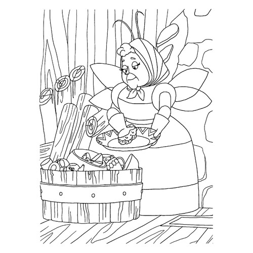 Página para colorear: Baba Kapa lavando los platos dibujo para colorear gratis de Luntik y sus amigos - páginas para colorear
