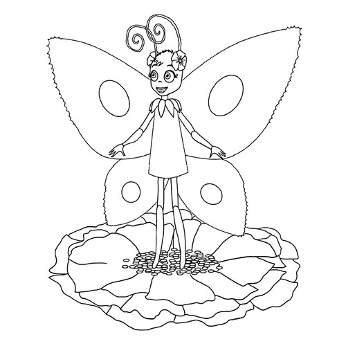 Página para colorear: Mariposa-niña en la flor dibujo para colorear gratis de Luntik y sus amigos - páginas para colorear