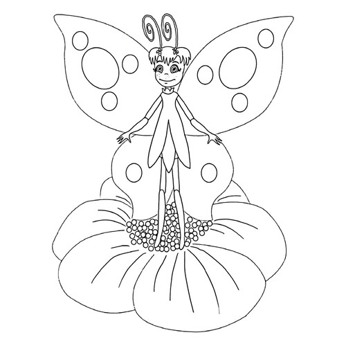 Página para colorear: Mariposa-niña sonriente dibujo para colorear gratis de Luntik y sus amigos - páginas para colorear