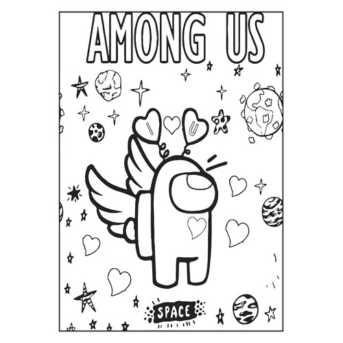 Among Us Valentine's Day Coloring Page free printable Among Us Coloring Pages coloring page