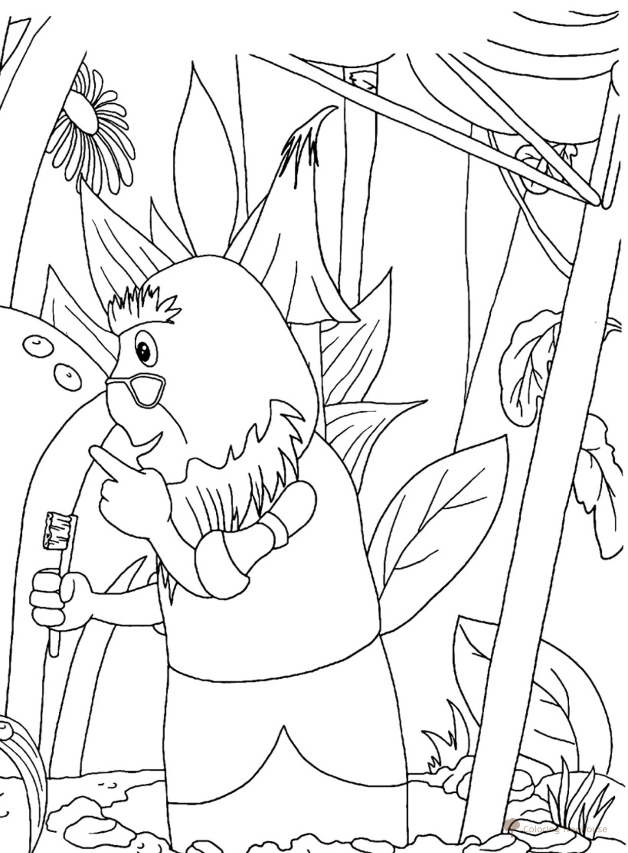 Dibujos para colorear: Korney Korneyevich y el cepillo de dientes dibujo para colorear gratis de Luntik y sus amigos - páginas para colorear