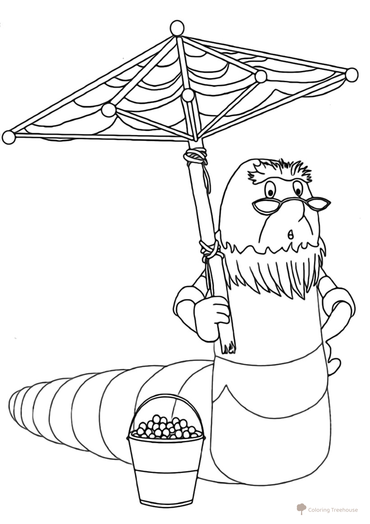 Página para colorear: Korney Korneyevich con paraguas dibujo para colorear gratis de Luntik y sus amigos - páginas para colorear