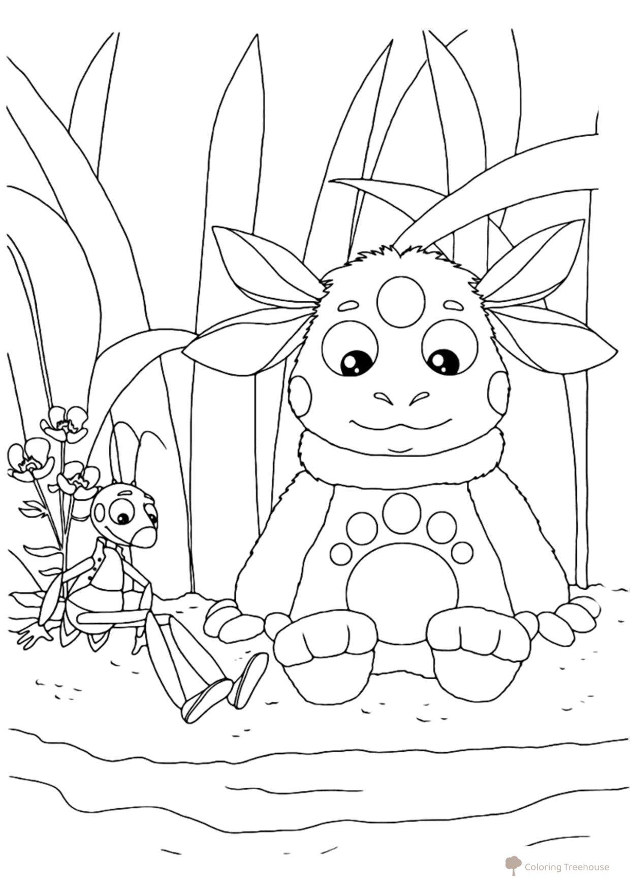 Luntik y Kuzya en la orilla — página para colorear dibujo para colorear gratis de Luntik y sus amigos - páginas para colorear
