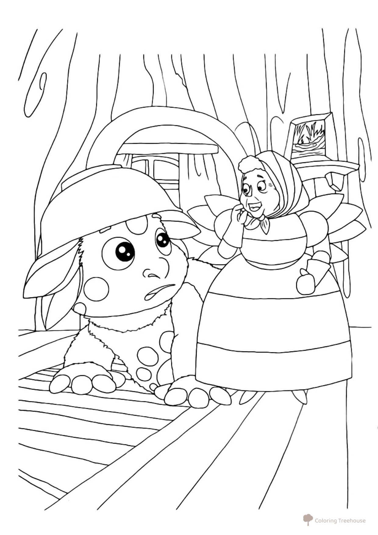 Luntik se asustó - página para colorear dibujo para colorear gratis de Luntik y sus amigos - páginas para colorear