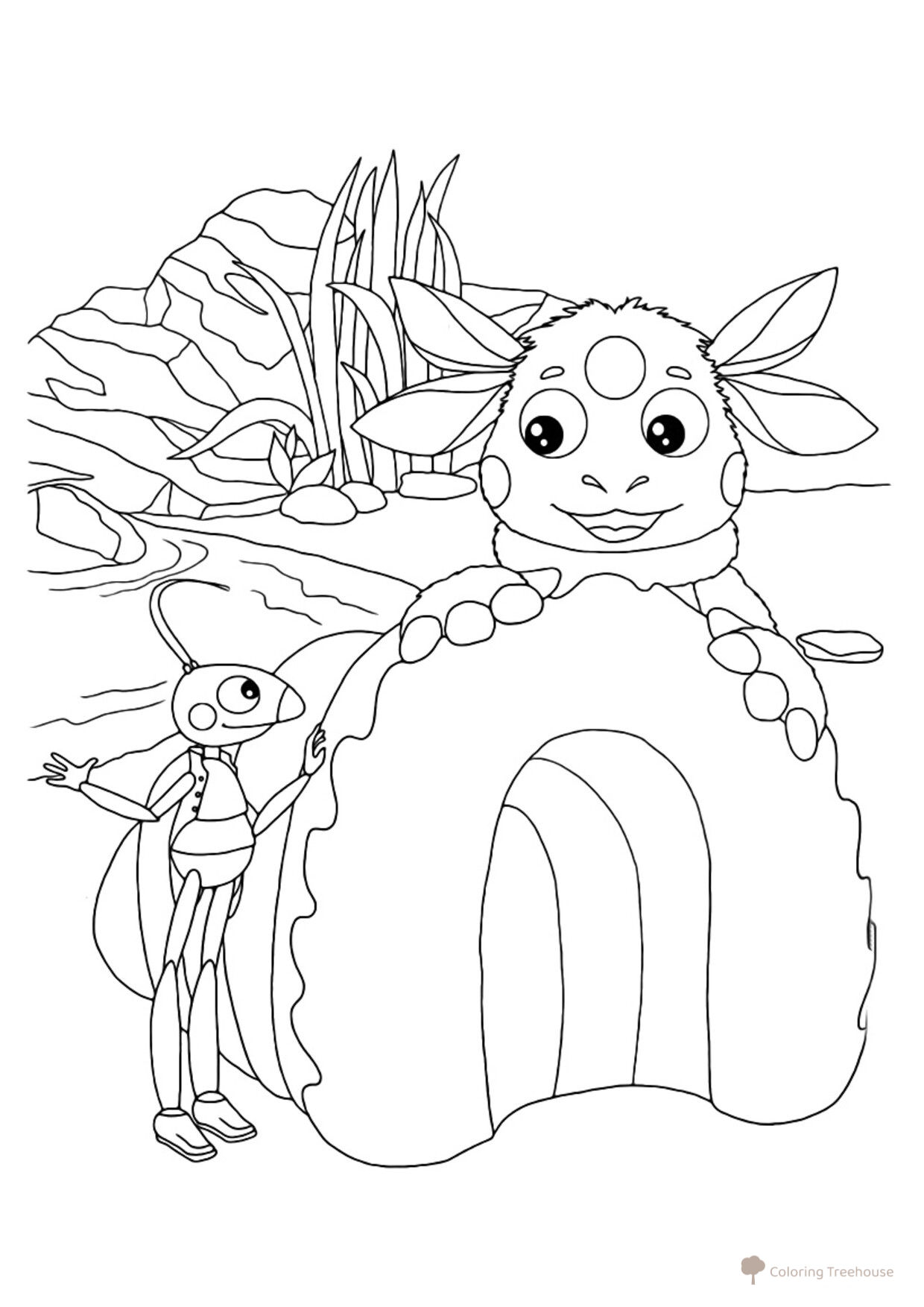 Luntik, Kuzya and the Shell Coloring Page free printable Luntik and Friends Coloring Pages coloring page