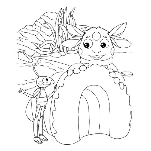 Luntik, Kuzya and the Shell Coloring Page free printable Luntik and Friends Coloring Pages coloring page