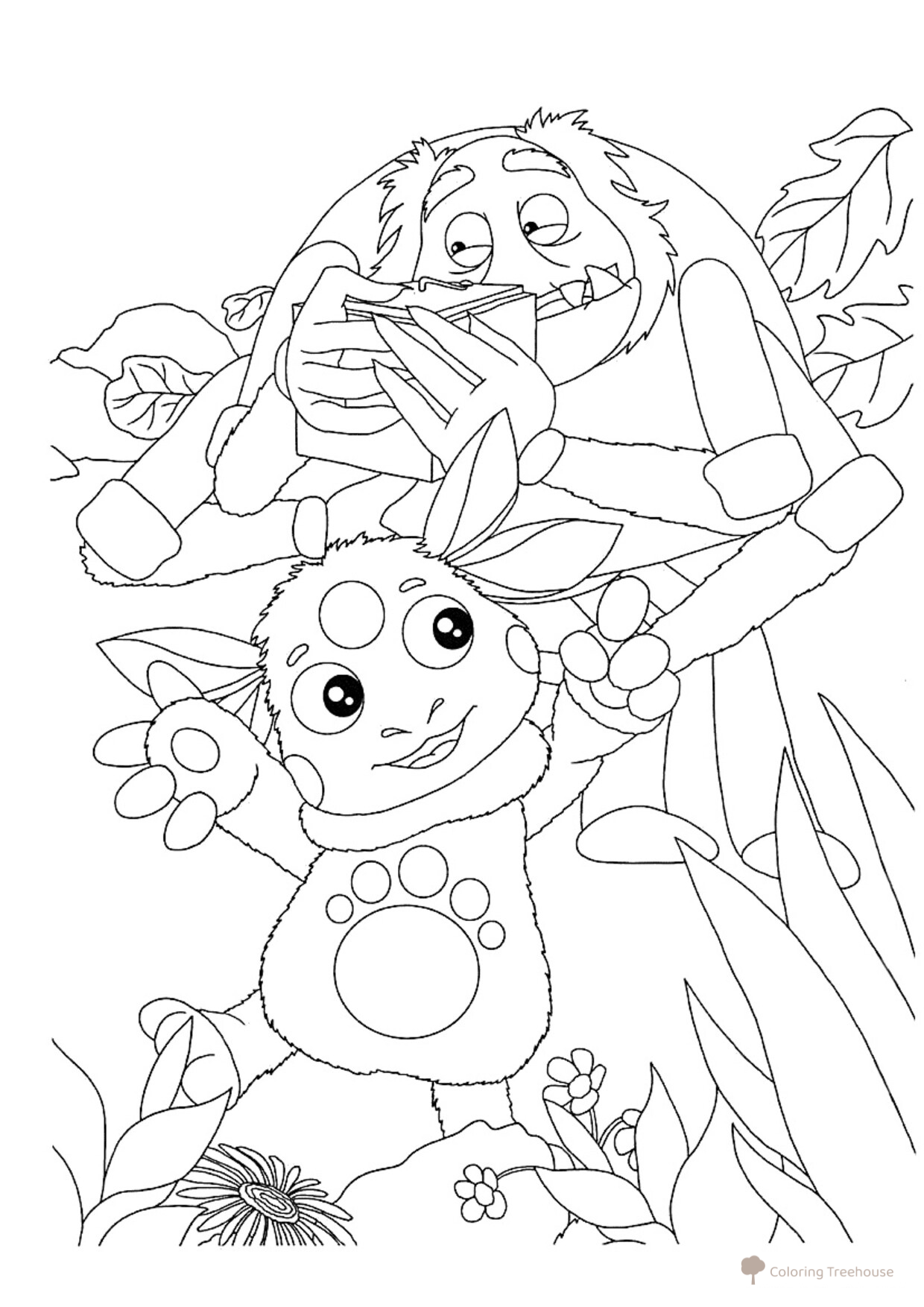 Раскраска: Лунтик отдал шкатулку Шнюку dibujo para colorear gratis de Luntik y sus amigos - páginas para colorear