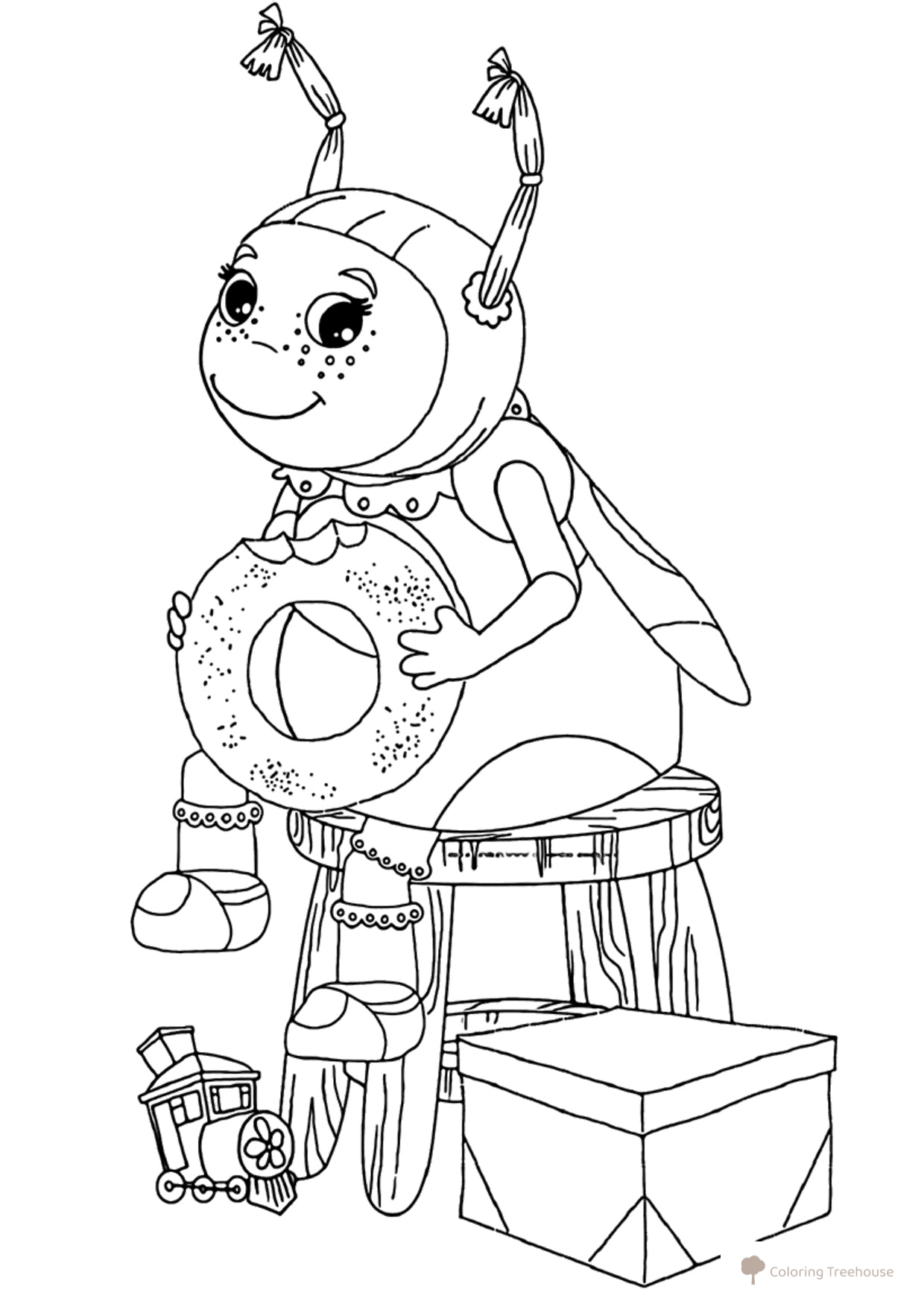 Mila Eating a Bagel Coloring Page free printable Luntik and Friends Coloring Pages coloring page