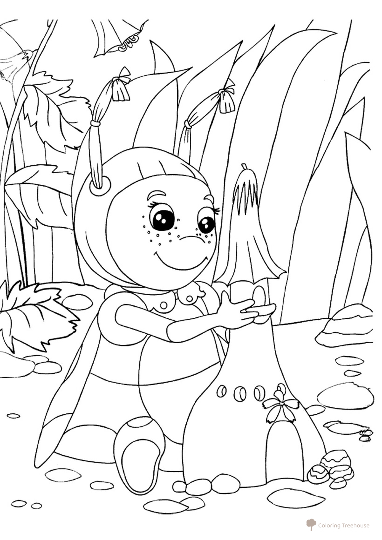 Mila Builds a Sandcastle Coloring Page free printable Luntik and Friends Coloring Pages coloring page