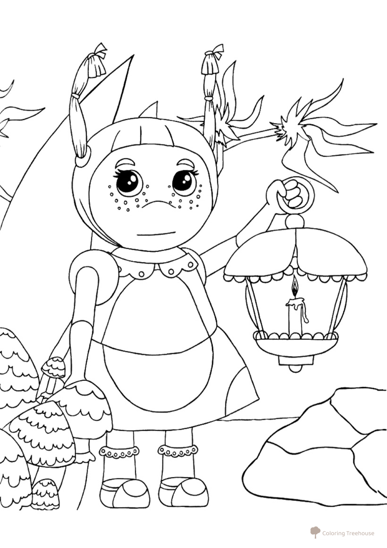 Mila encendió la linterna - página para colorear dibujo para colorear gratis de Luntik y sus amigos - páginas para colorear