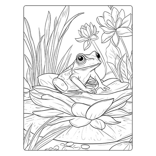 Página para colorear «La rana en el lirio» dibujo para colorear gratis de Páginas para colorear de ranas