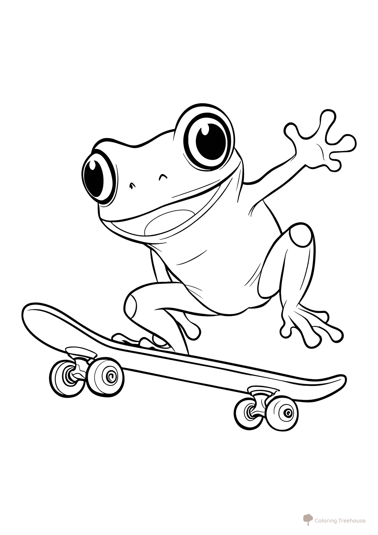 Frog on a Skateboard Coloring Page free printable Frog Coloring Pages coloring page