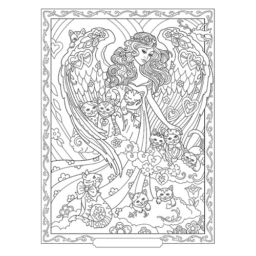 Página para colorear: Ángel guardián de los gatos dibujo para colorear gratis de Páginas para colorear de ángeles