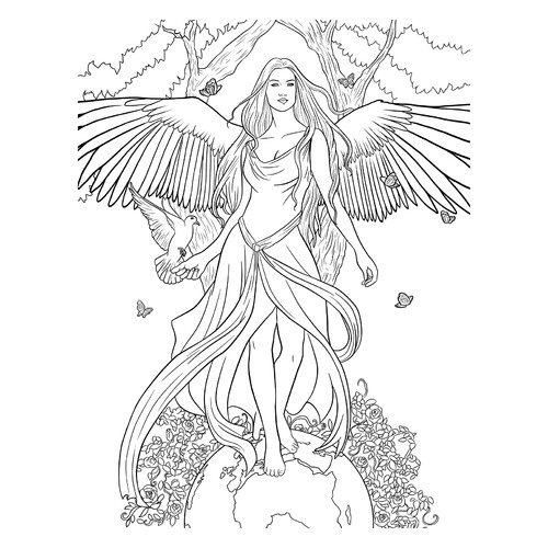 Página para colorear Ángel guardián del planeta dibujo para colorear gratis de Páginas para colorear de ángeles