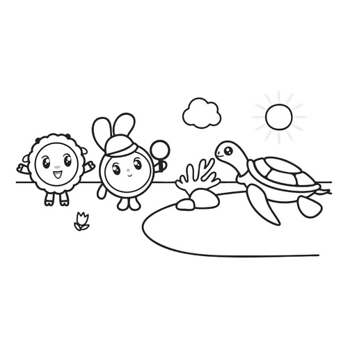 Malyshariki and Turtle Coloring Page free printable Baby Smeshariki Coloring Pages coloring page
