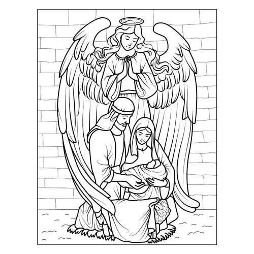 Dibujo para colorear: Ángel y la Navidad dibujo para colorear gratis de Páginas para colorear de ángeles