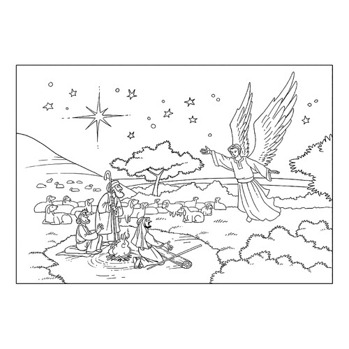 Ángel y pastores de Belén - página para colorear dibujo para colorear gratis de Páginas para colorear de ángeles