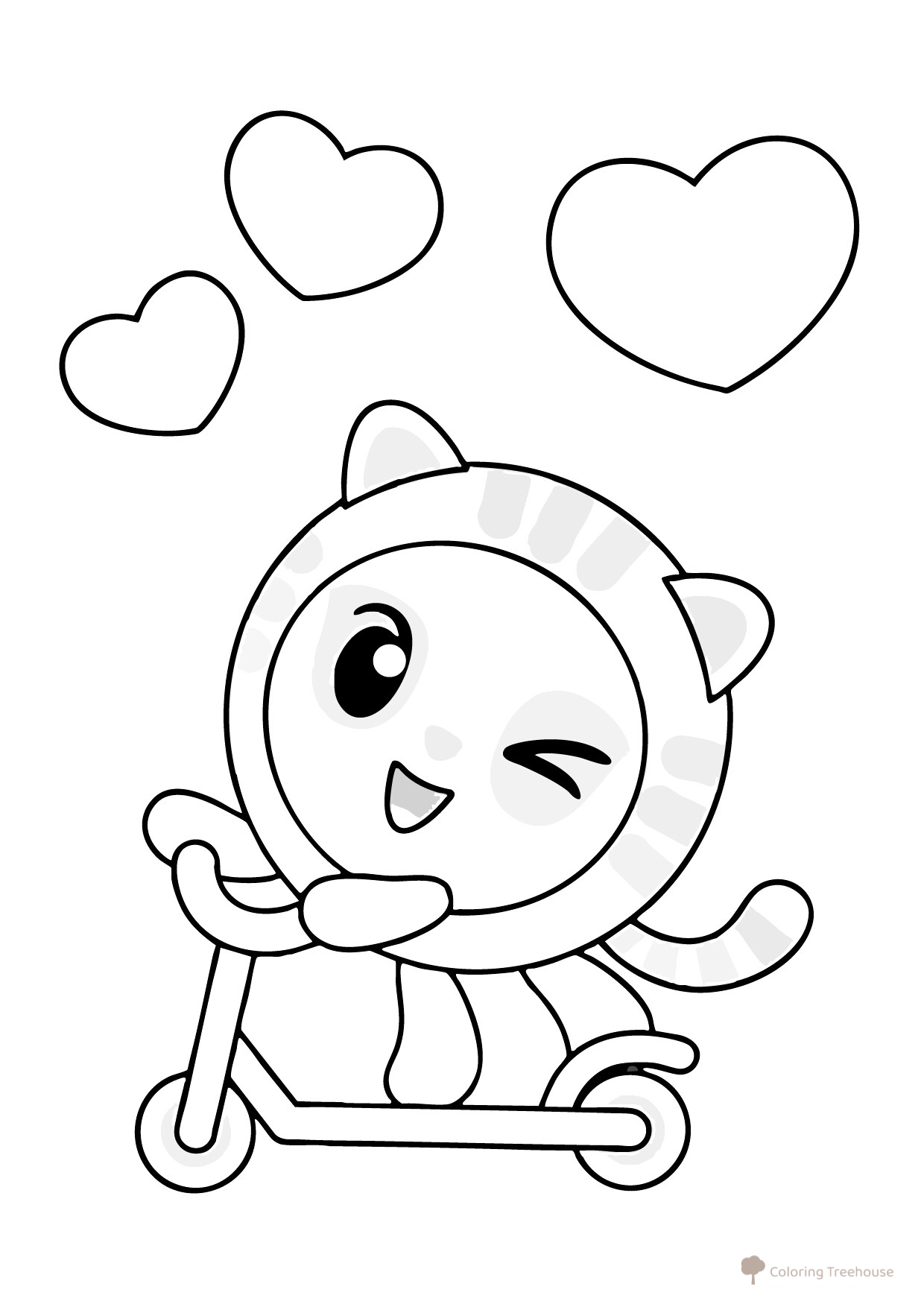 Página para colorear «Tigrunya en el patinete» dibujo para colorear gratis de Páginas para colorear de Malyshariki
