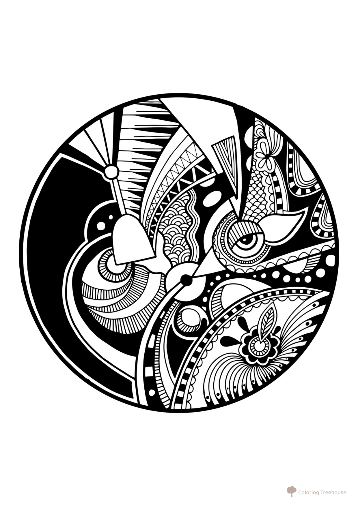 Página para colorear Zendala «Mirada de ave» dibujo para colorear gratis de Mandala Coloring Pages