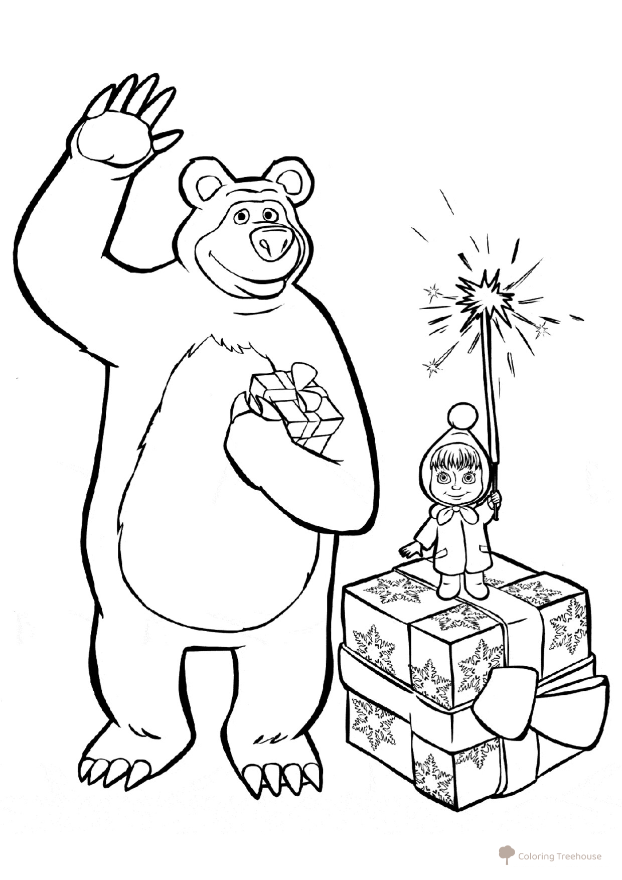 Página para colorear «Masha y el Oso se despiden» dibujo para colorear gratis de Páginas para colorear de Masha y el Oso