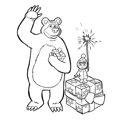 Página para colorear «Masha y el Oso se despiden» dibujo para colorear gratis de Páginas para colorear de Masha y el Oso