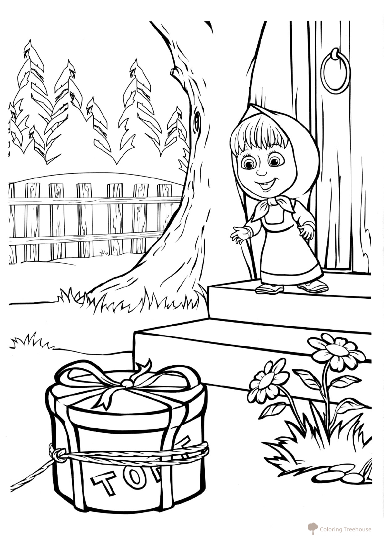 Masha y la tarta - Página para colorear dibujo para colorear gratis de Páginas para colorear de Masha y el Oso