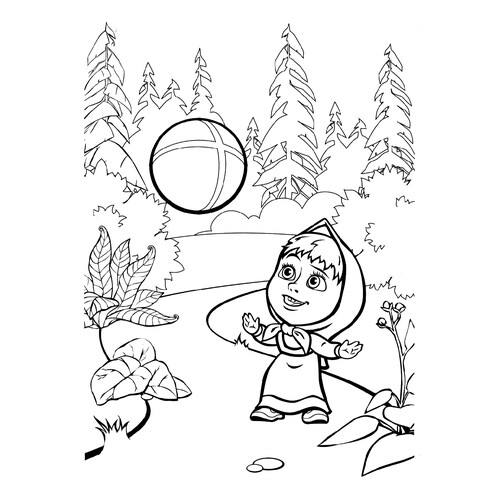 Masha Playing with a Ball Coloring Page free printable Masha and the Bear Coloring Pages coloring page