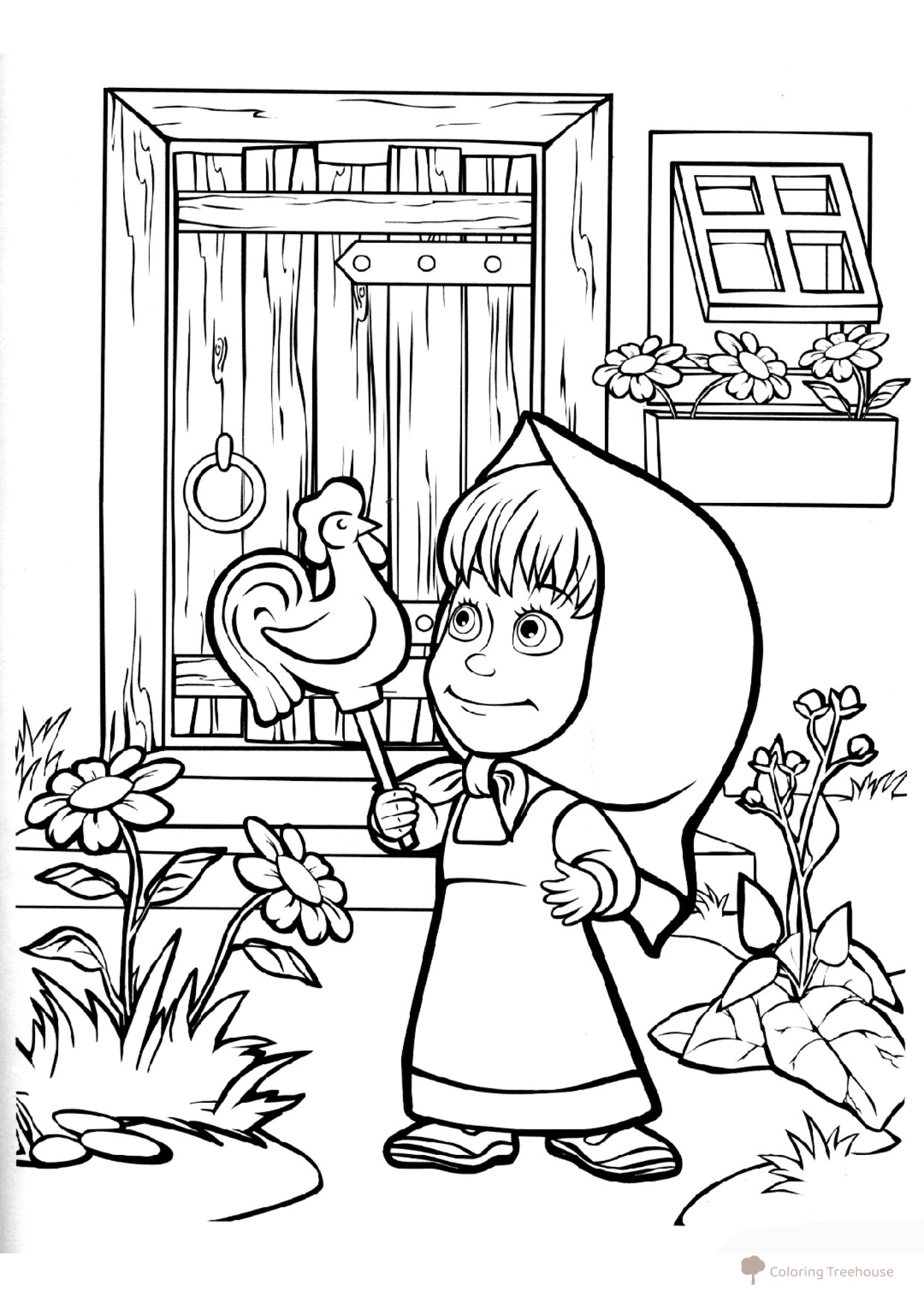Masha with a Lollipop on a Stick Coloring Page free printable Masha and the Bear Coloring Pages coloring page