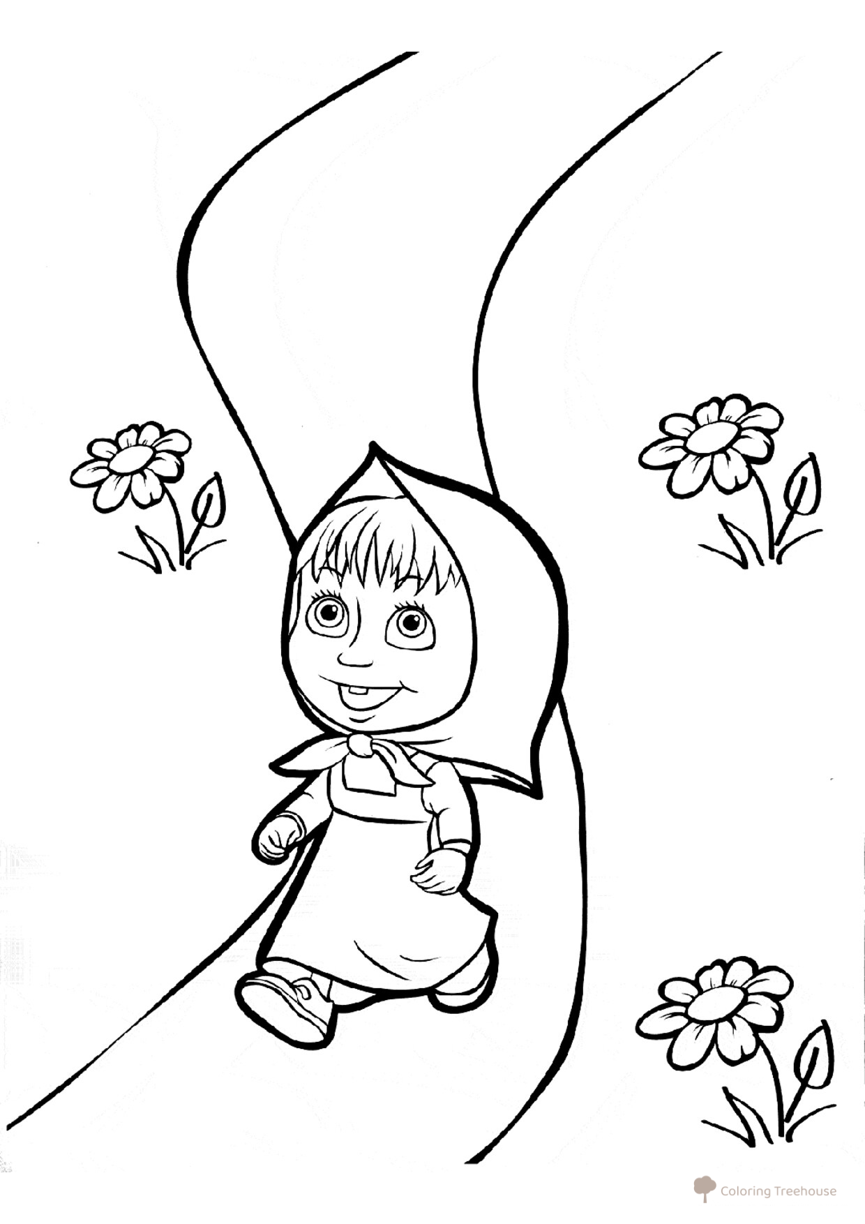 Página para colorear: Masha camina por el sendero dibujo para colorear gratis de Páginas para colorear de Masha y el Oso