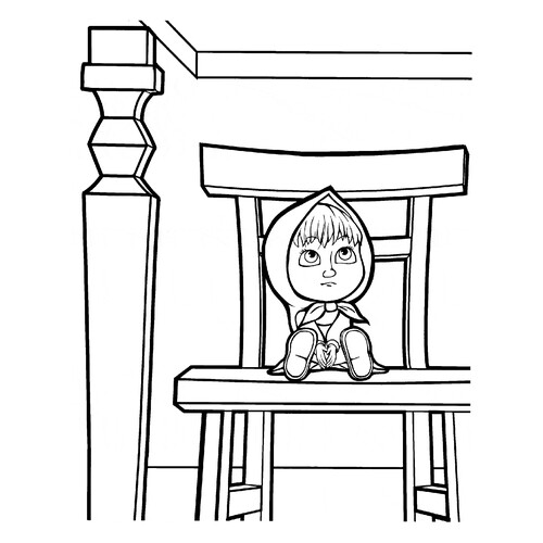 Masha sentada en una sillita - página para colorear dibujo para colorear gratis de Páginas para colorear de Masha y el Oso