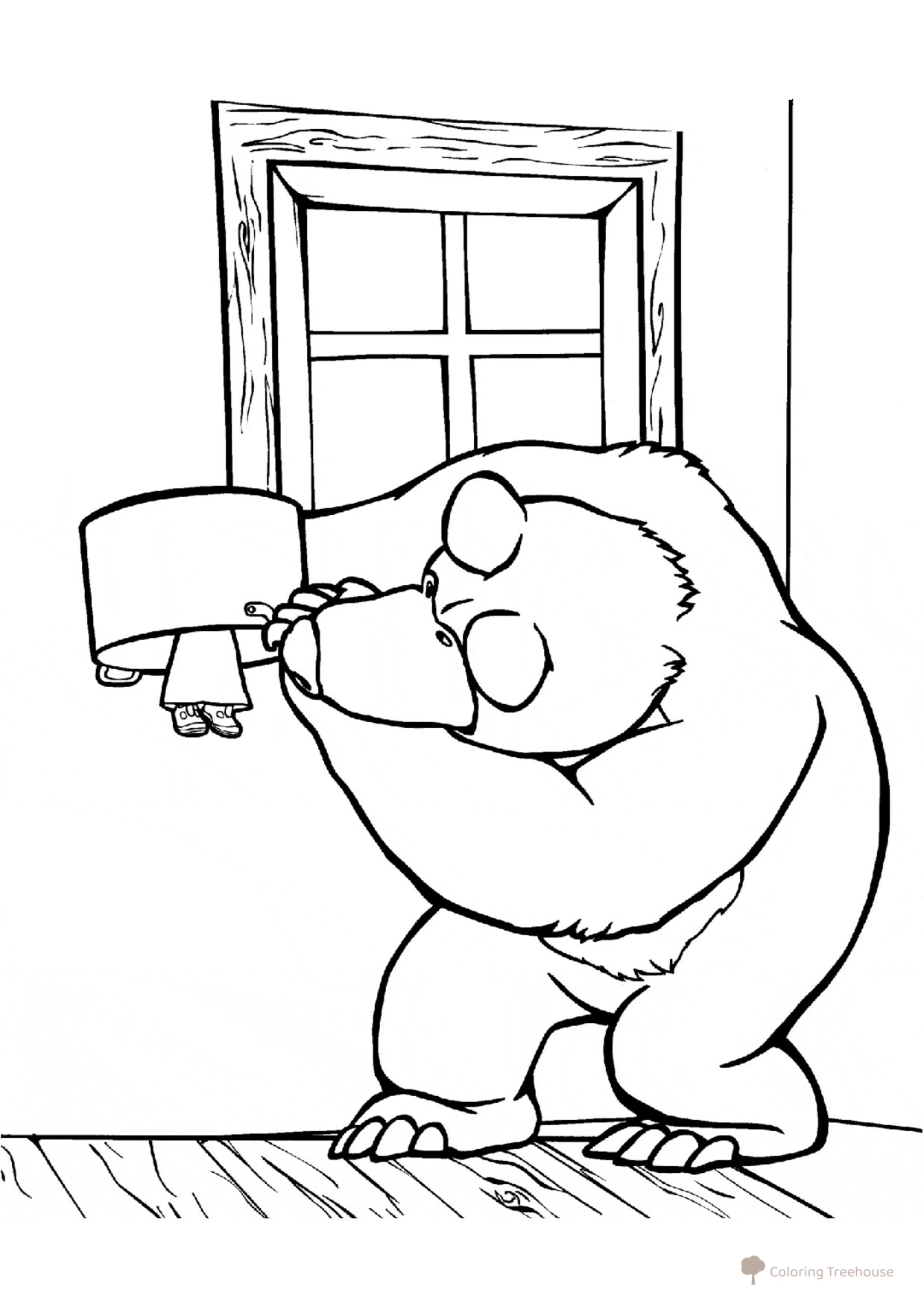 Masha Hiding from the Bear Coloring Page free printable Masha and the Bear Coloring Pages coloring page
