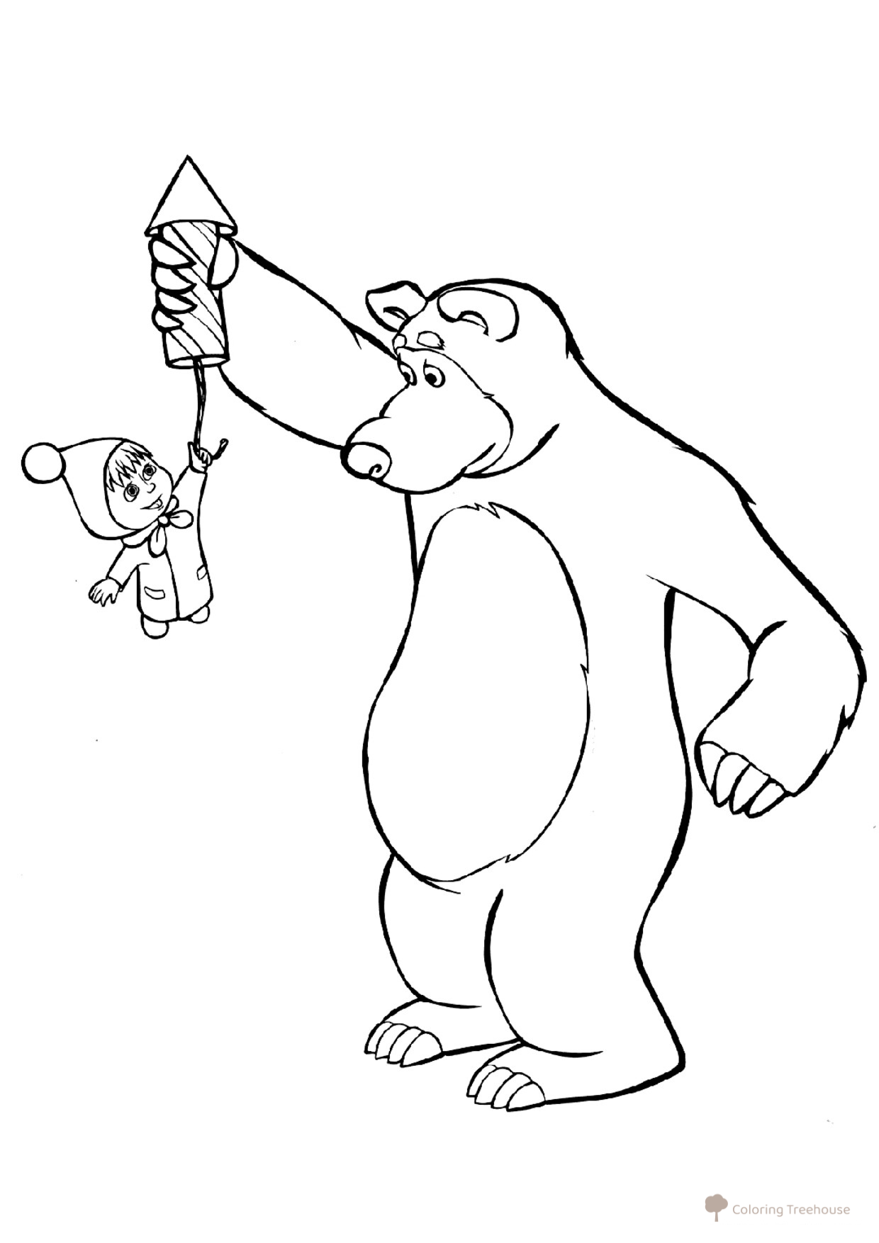 Masha Hanging on a Hook Coloring Page free printable Masha and the Bear Coloring Pages coloring page