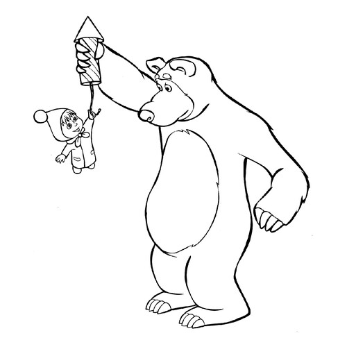 Masha Hanging on a Hook Coloring Page free printable Masha and the Bear Coloring Pages coloring page