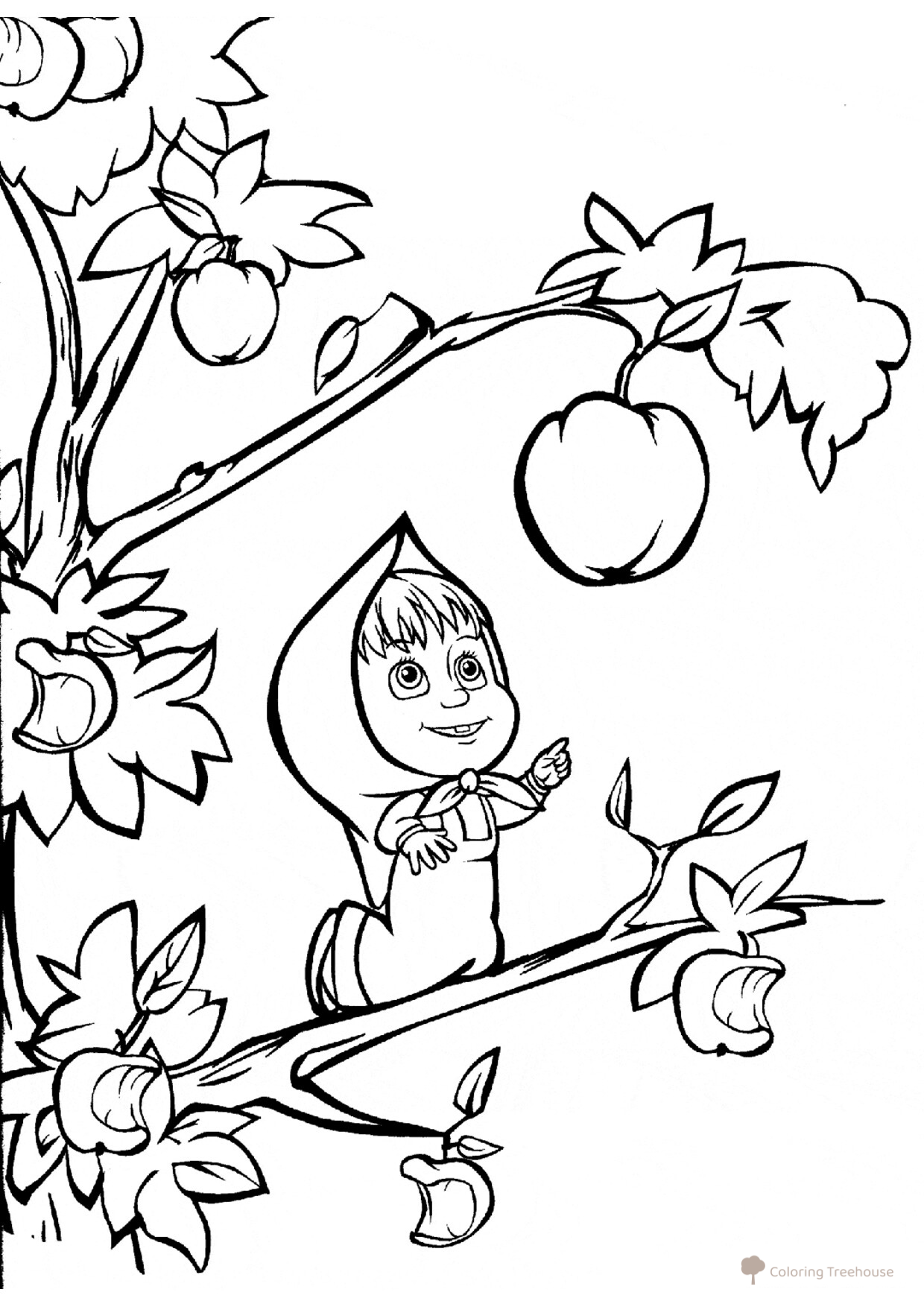 Página para colorear «A Masha le apetecía una manzana» dibujo para colorear gratis de Páginas para colorear de Masha y el Oso