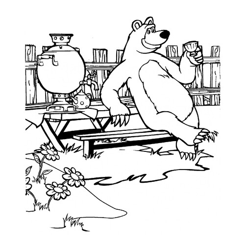 Página para colorear: el oso Misha tomando té dibujo para colorear gratis de Páginas para colorear de Masha y el Oso