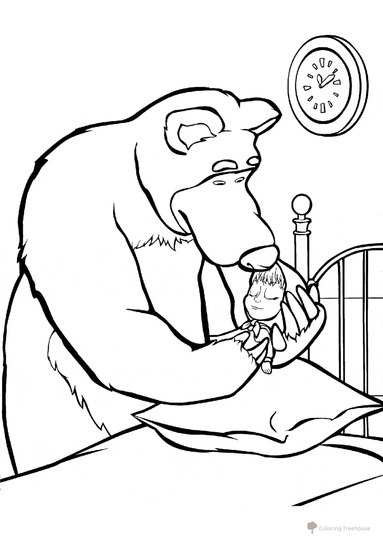 Página para colorear: El oso acuesta a Masha dibujo para colorear gratis de Páginas para colorear de Masha y el Oso