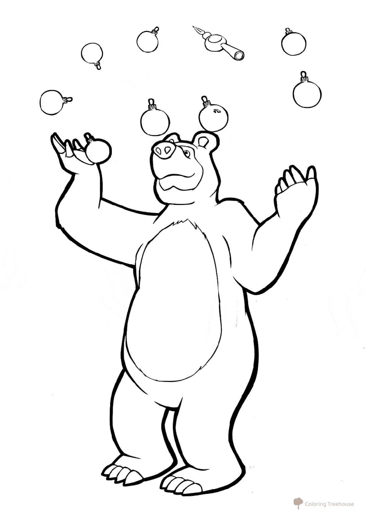 Página para colorear: Oso hace malabarismos dibujo para colorear gratis de Páginas para colorear de Masha y el Oso
