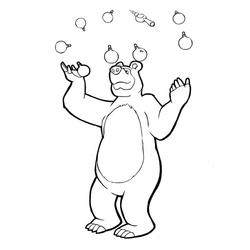 Página para colorear: Oso hace malabarismos dibujo para colorear gratis de Páginas para colorear de Masha y el Oso