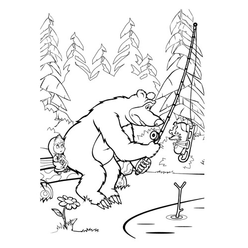 The Bear's Unexpected Catch Coloring Page free printable Masha and the Bear Coloring Pages coloring page