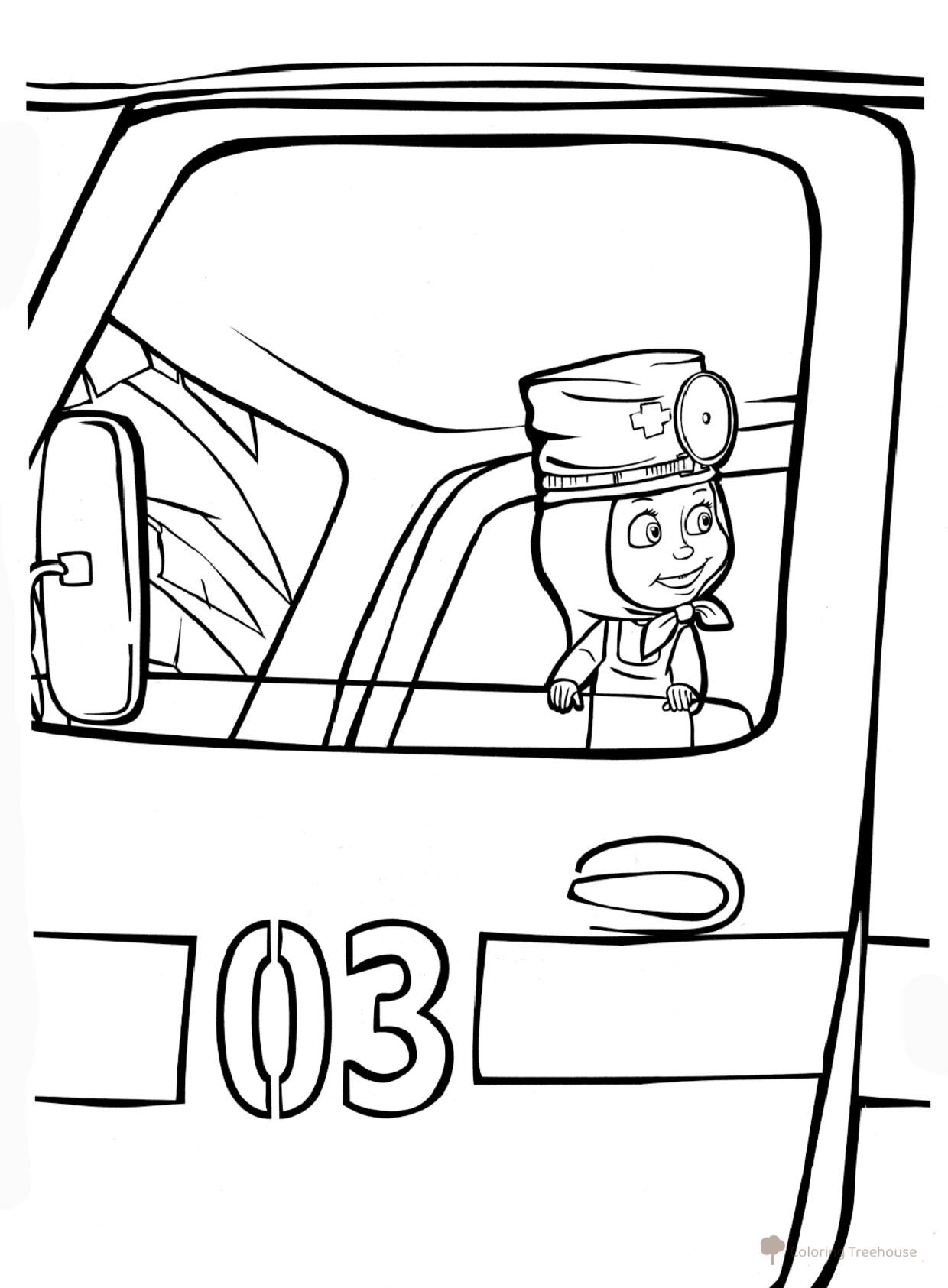 Página para colorear: Ambulancia de Masha dibujo para colorear gratis de Páginas para colorear de Masha y el Oso