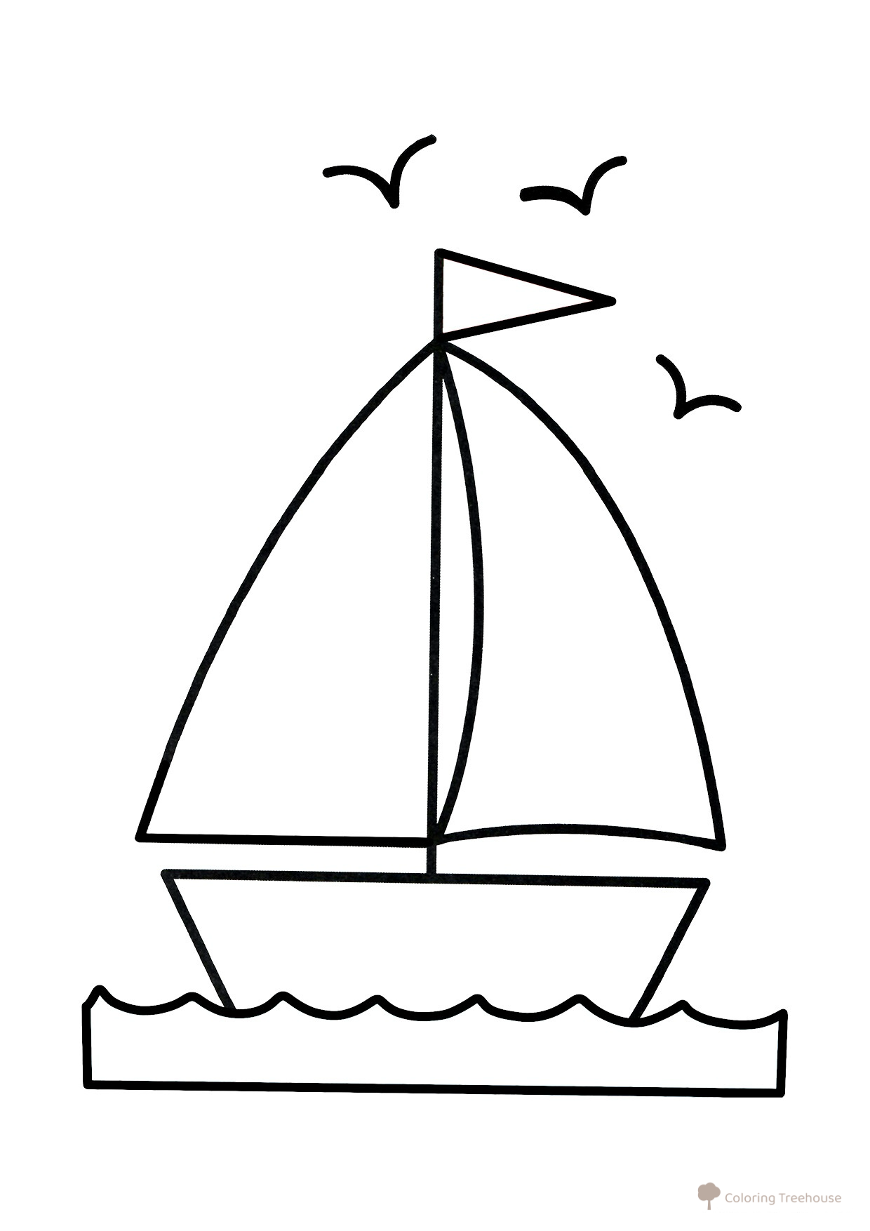 Boat Coloring Page: Boat Sailing on the Waves free printable Car and Transport Coloring Pages coloring page