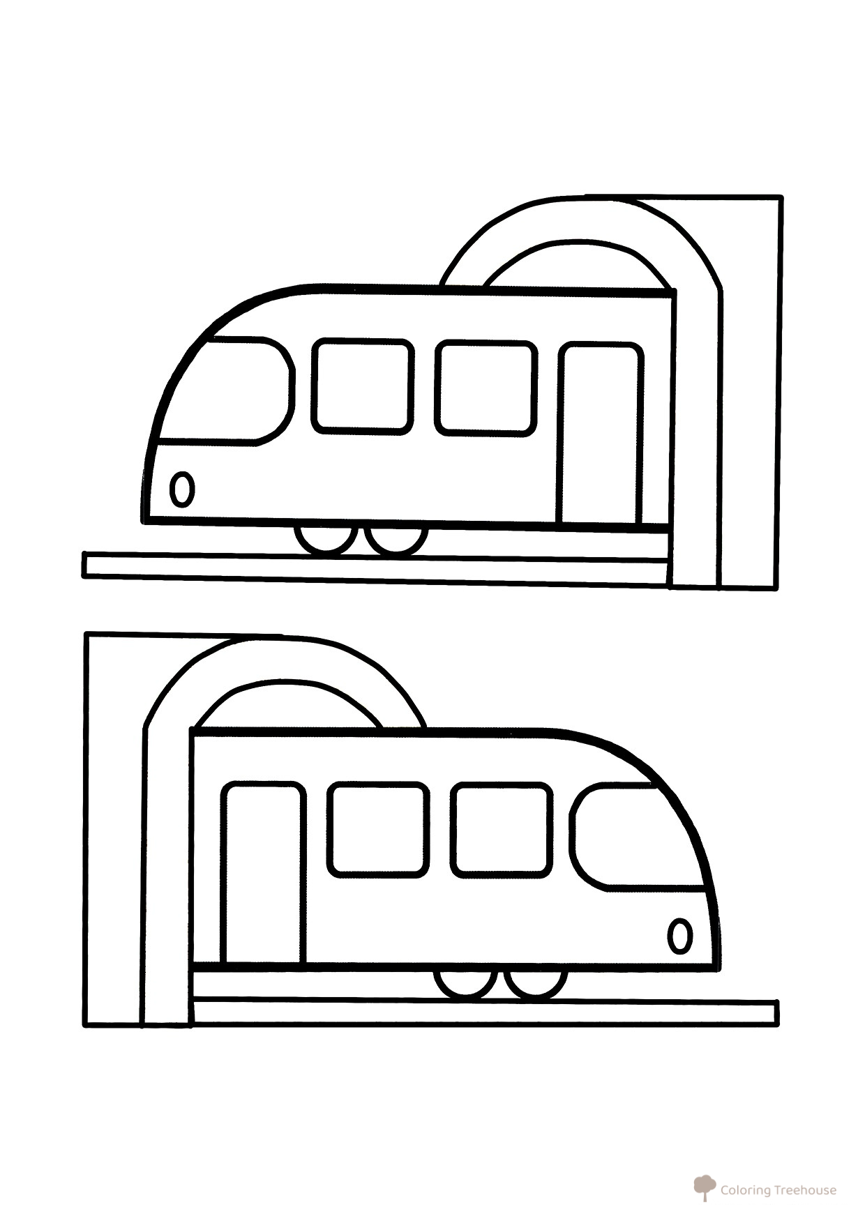 Página para colorear: Trenes pasando por un túnel dibujo para colorear gratis de Dibujos para colorear de coches y transporte